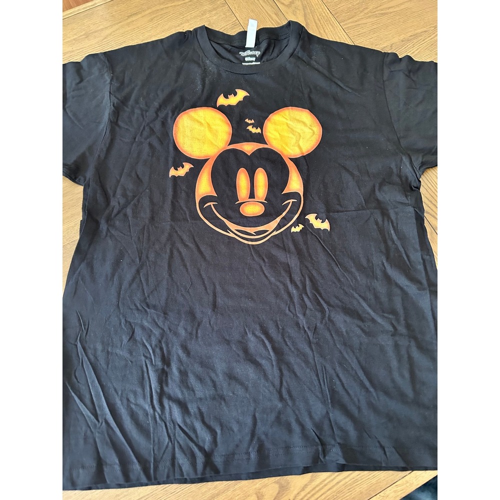 Disney Mickey Mouse Halloween T-Shirt XL Black Orange Bats Graphic